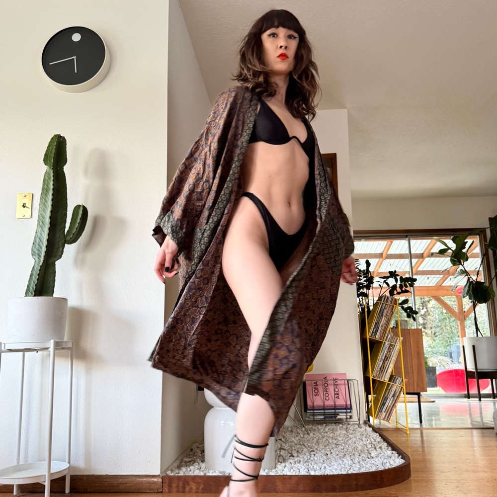 Vintage Mix Print Silk Kimono